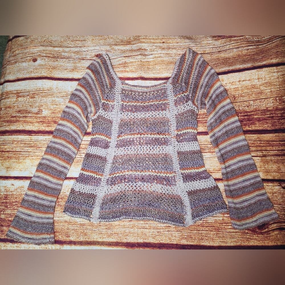 Free People Phoenix Striped Crochet Long Sleeve Sweater